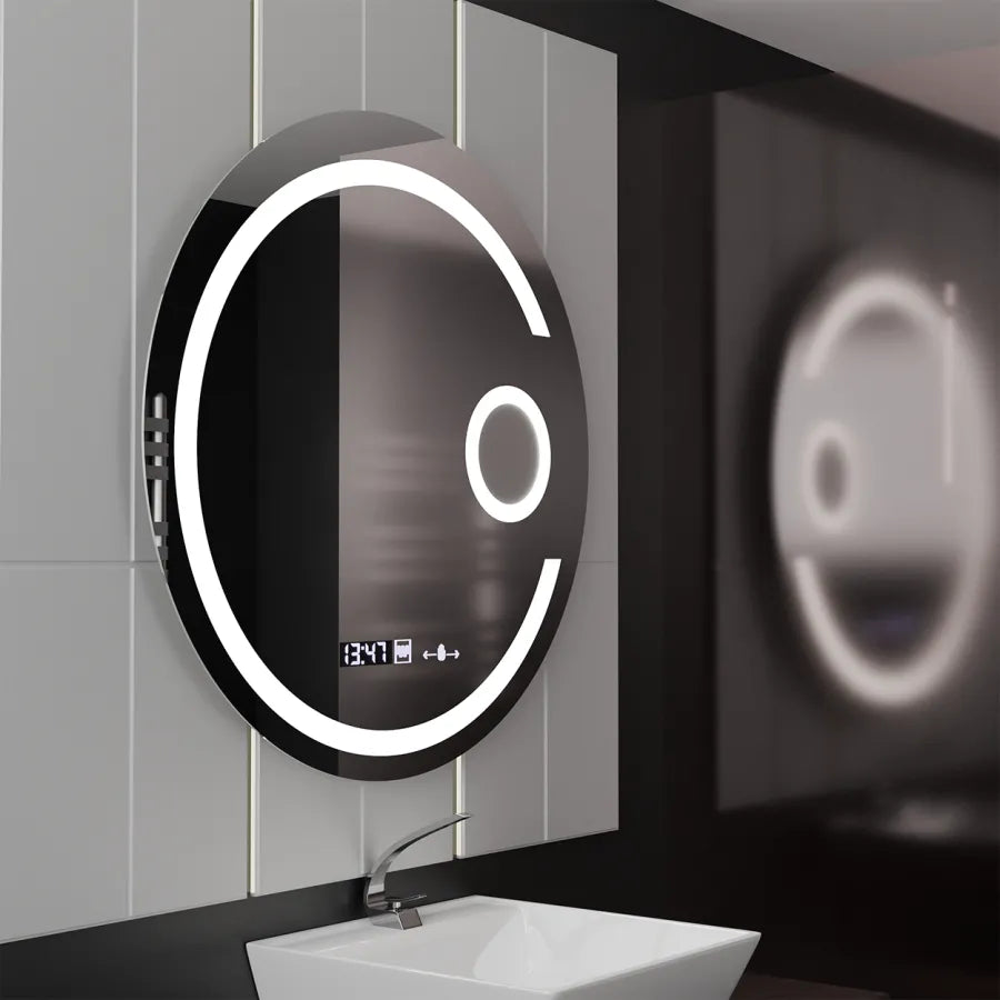 Okrągłe lustro LED, 22 W, 70 cm, Visio MotionGlow Marcello, system usuwania zamglenia, zegar i termometr, lupa kosmetyczna, przyciemniane lustra Marcello Domyślny tytuł Alessandro Design