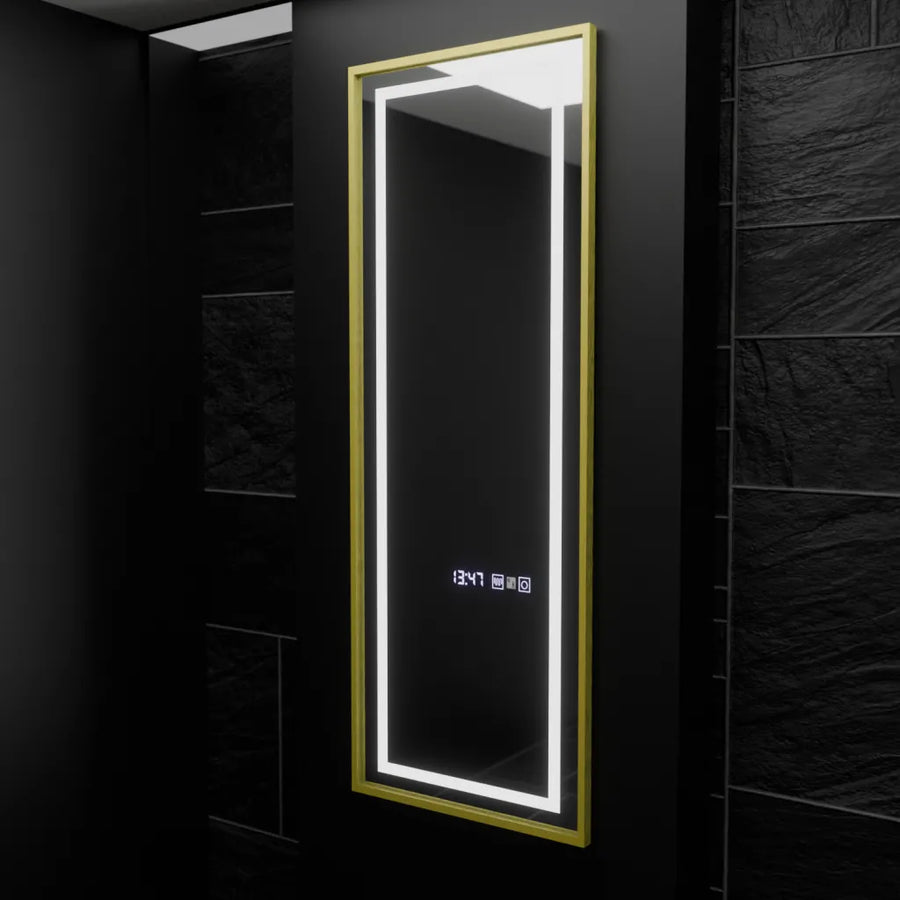 Prostokątne lustro LED, 45x140 cm, czujnik radarowy Elena Marcello, system przeciwmgielny, zegar i termometr, Dimabila, lustra Dressing Couture Domyślny tytuł Alessandro Design