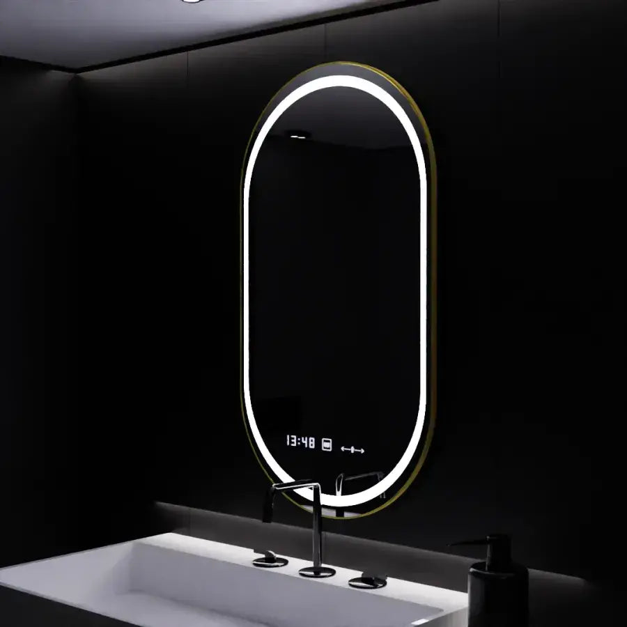 Owalne lustro LED, 50x80 cm, czujnik Roven Marcello MotionGlow, system odmgławiania, zegar i termometr, przyciemniane lustra Marcello Domyślny tytuł Alessandro Design