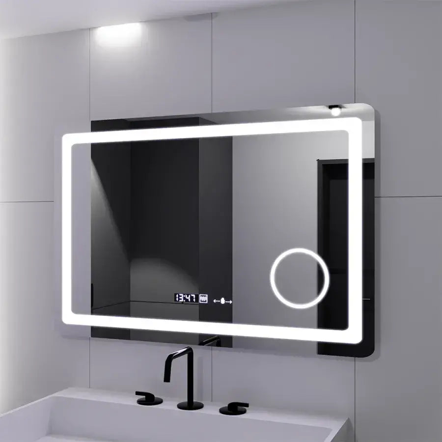 Prostokątne lustro LED, 90x60 cm, Souverain MotionGlow Marcello, system usuwania zamglenia, zegar i termometr, lupa kosmetyczna, przyciemniane lustra Marcello Domyślny tytuł Alessandro Design