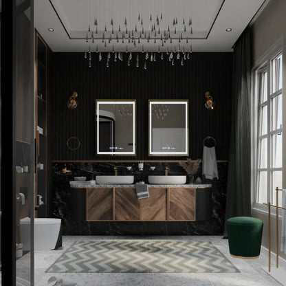Prostokątne lustro LED, 50x70 cm, Verite Royale Gold Motion Glow Marcello, system przeciwmgielny, zegar i termometr, przyciemniane lustra Marcello Domyślny tytuł Alessandro Design