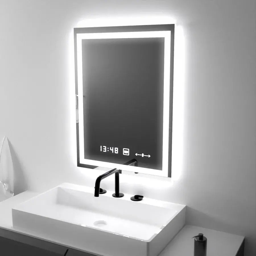 Prostokątne lustro LED, 45x60 cm, Verite MotionGlow Marcello, system przeciwmgielny, zegar i termometr, przyciemniane lustra Marcello Tytuł domyślny Alessandro Design