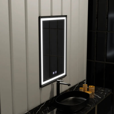 Prostokątne lustro LED 60x90cm EDGE Touch z systemem odmgławiania, czarna ramka