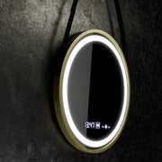 Okrągłe lustro LED, 60 cm, Celeste Royale Gold Eleve MotionGlow Marcello, system przeciwmgielny, zegar i termometr, możliwość przyciemniania, odpinany pasek Marcello Mirrors Domyślny tytuł Alessandro Design