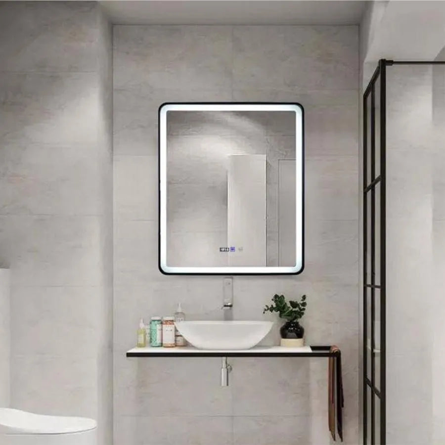 Prostokątne lustro LED 70x90cm EDGE Touch Demister System, lustra z czarną ramką Korman E Domyślny tytuł Alessandro Design