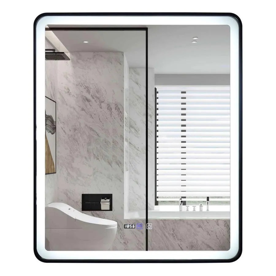 Prostokątne lustro LED 70x90cm EDGE Touch Demister System, lustra z czarną ramką Korman E Domyślny tytuł Alessandro Design