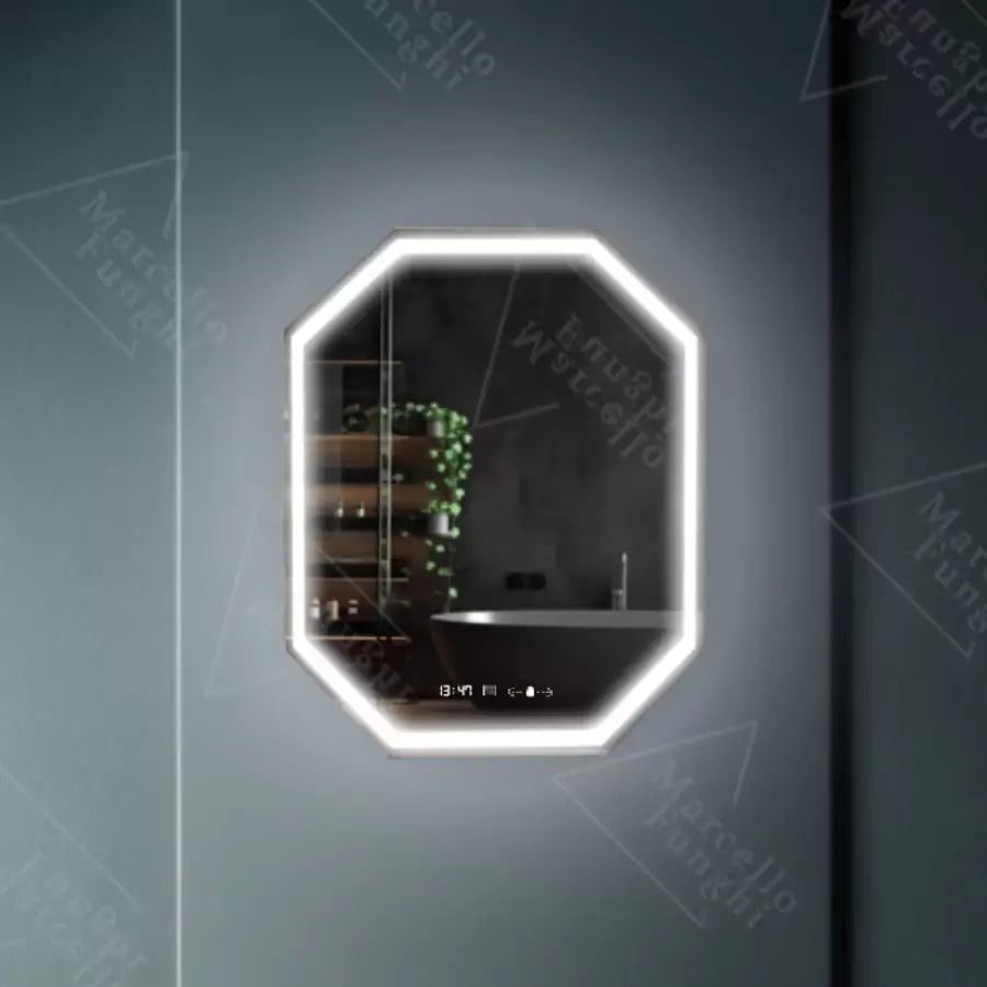 Lustro wielokątne LED, 60x80 cm, czujnik Ralya MotionGlow Marcello, system odmgławiania, zegar i termometr, lusterka Dimabila Marcello Domyślny tytuł Alessandro Design