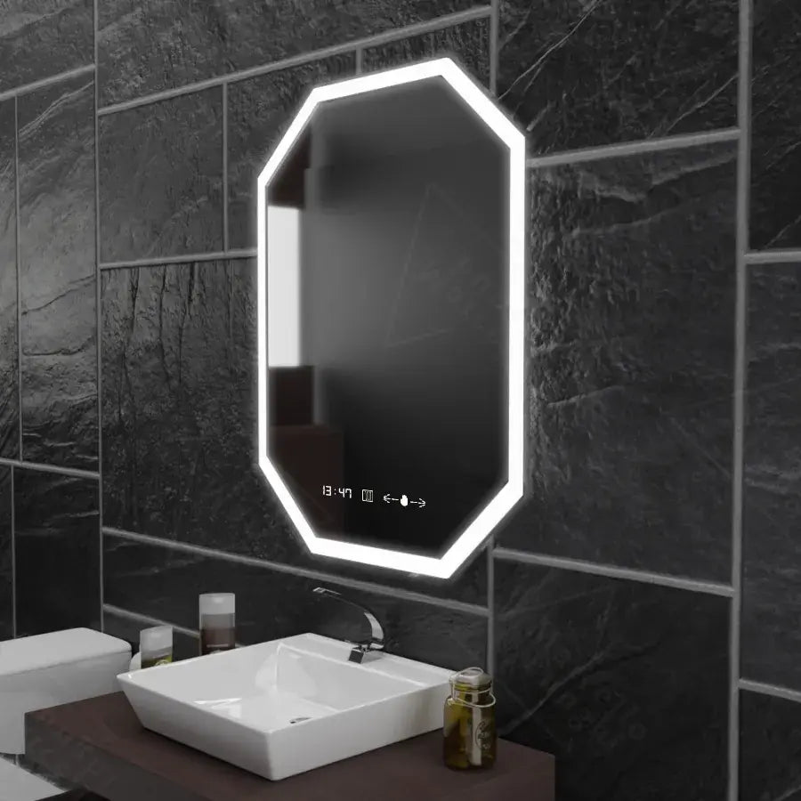Lustro wielokątne LED, 60x80 cm, czujnik Ralya MotionGlow Marcello, system odmgławiania, zegar i termometr, lusterka Dimabila Marcello Domyślny tytuł Alessandro Design