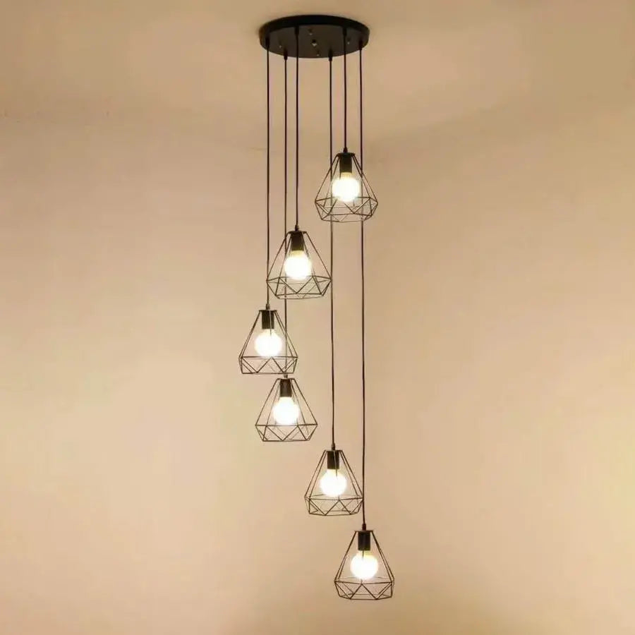Żyrandol w kształcie diamentu, STRUKTURA, 6x E27, czarny, metalowy połysk Domyślny tytuł przemysłowy Alessandro Design
