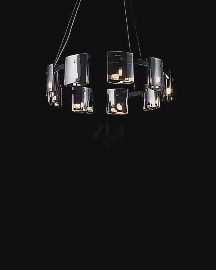 Nowoczesny żyrandol, Valmontreux Largo, 8xG9, średnica 80cm, czarno-szare kryształy, regulowana wysokość, metal i kryształ