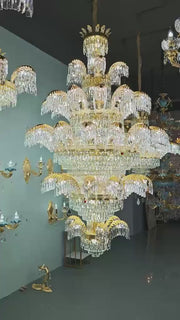 Żyrandol kryształowy CC8043/600H1800GD, średnica 60 cm, wysokość 180 cm, błyszczące złoto, regulowana wysokość, elegancki wygląd