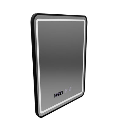 Lustro LED Touch LUCIDA System odmgławiania, zegar i temperatura 50x70 cm Czarna szczotkowana ramka