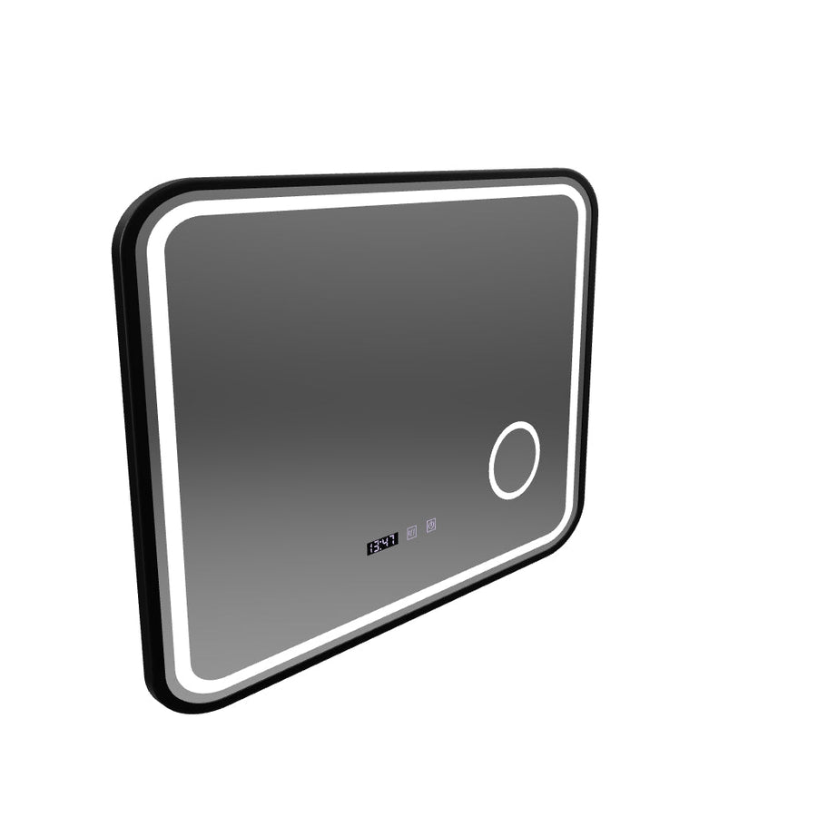 Bernd LED Touch System odmgławiania lusterek, zegara i temperatury 80x60 cm Lupa kosmetyczna ze szczotkowaną czarną ramką