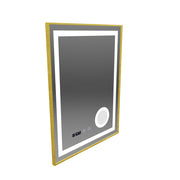 CLARUS LED Touch System odmgławiania lusterek, zegara i temperatury 60x80 cm Szczotkowana lupa kosmetyczna ze złotą ramką