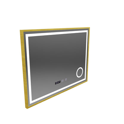 CLARUS LED Touch Mirror System odmgławiania, zegara i temperatury 80x60 cm Lupa kosmetyczna w szczotkowanej złotej ramce