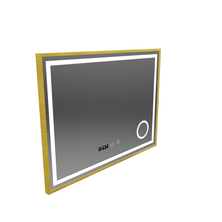 CLARUS LED Touch Mirror System odmgławiania, zegara i temperatury 80x60 cm Lupa kosmetyczna w szczotkowanej złotej ramce