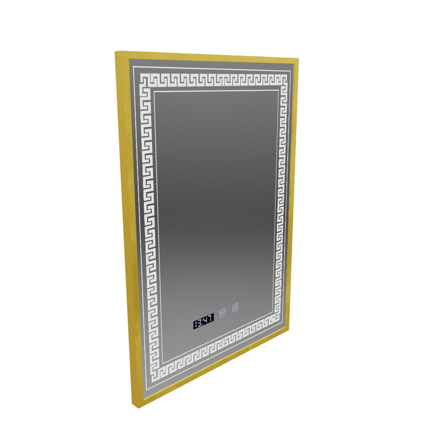 System odmgławiania lusterek LED Touch Bruno, zegar i temperatura 60x80 cm Rama ze szczotkowanego złota, S84/60X80