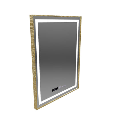 Prostokątne lustro LED, 60x80cm, Verite Royale Gold MotionGlow Marcello, system odmgławiania, zegar i termometr, możliwość przyciemniania