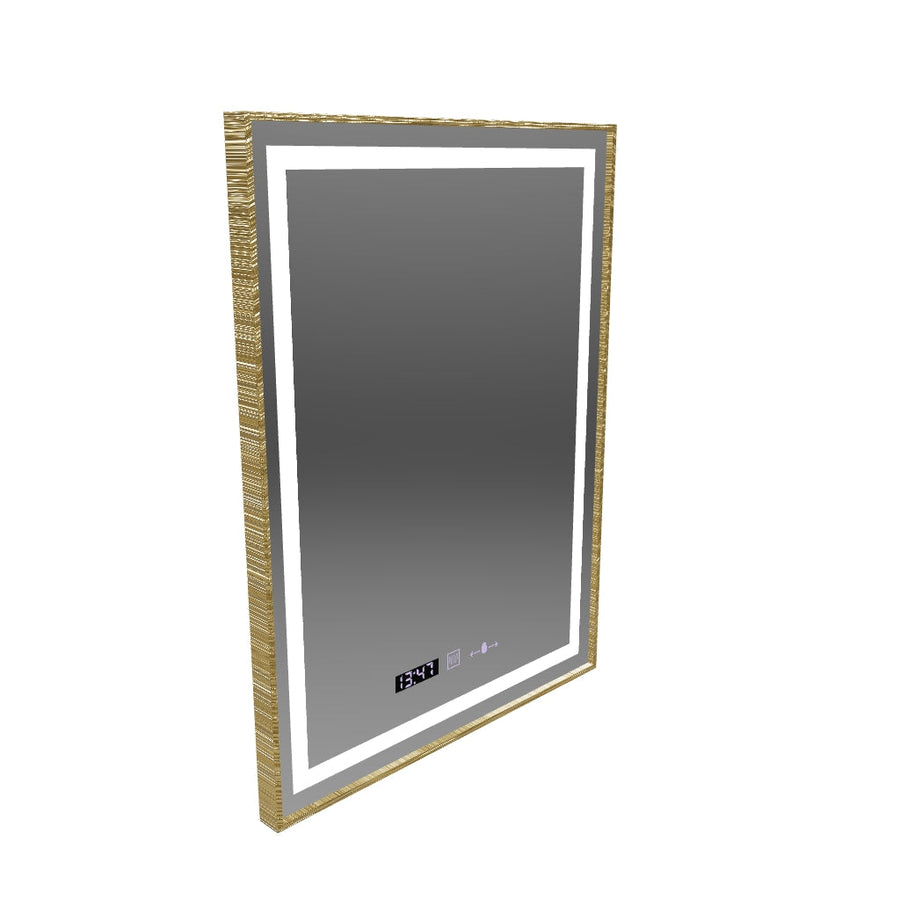 Prostokątne lustro LED, 60x80cm, Verite Royale Gold MotionGlow Marcello, system odmgławiania, zegar i termometr, możliwość przyciemniania