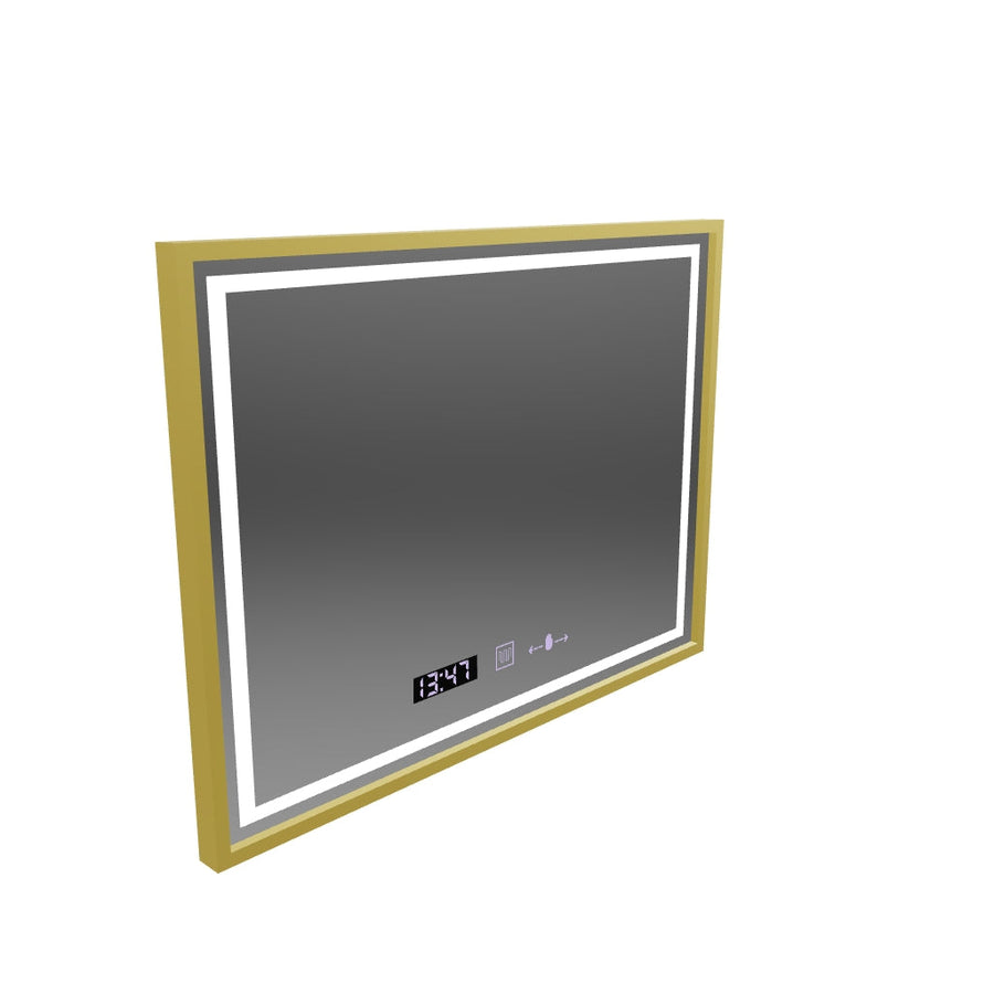 Prostokątne lustro LED, 80x60cm, Verite Royale Gold MotionGlow Marcello, system odmgławiania, zegar i termometr, możliwość przyciemniania