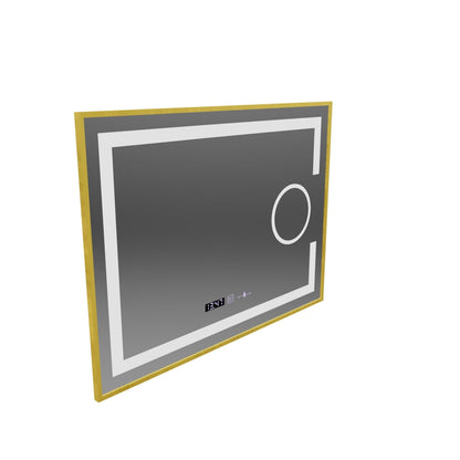 Prostokątne lusterko LED, 80x60 cm, Eclat Motionglow Marcello, zastępca systemu, zegar i termometr, kosmetyki, cieśni, złota Rama