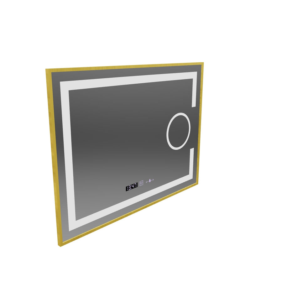 Prostokątne lusterko LED, 80x60 cm, Eclat Motionglow Marcello, zastępca systemu, zegar i termometr, kosmetyki, cieśni, złota Rama