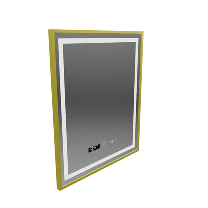 Prostokątne lustro LED, 75x90cm, Verite Royale Gold MotionGlow Marcello, system odmgławiania, zegar i termometr, możliwość przyciemniania