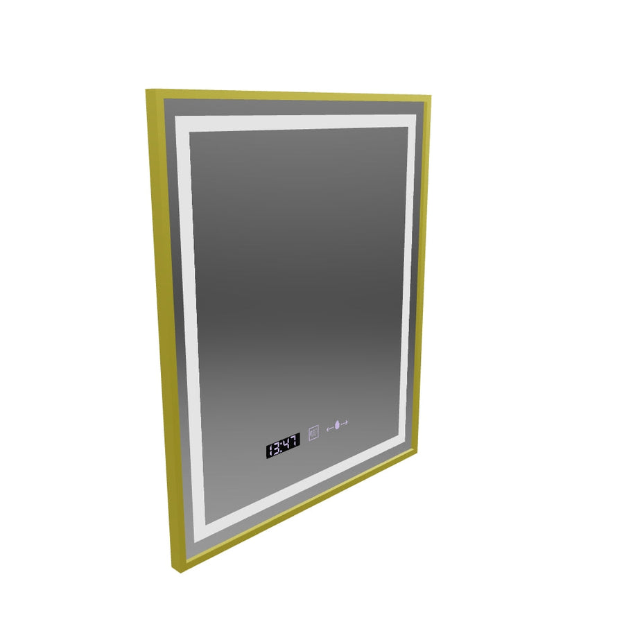 Prostokątne lustro LED, 75x90cm, Verite Royale Gold MotionGlow Marcello, system odmgławiania, zegar i termometr, możliwość przyciemniania