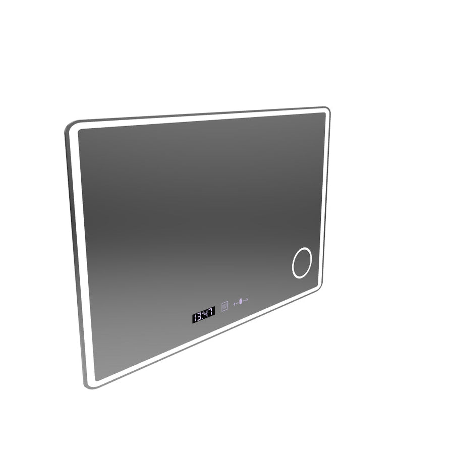 Prostokątne lustro LED 120x80 Aura Riflesso Puro MotionGlow Marcello, system odmgławiania, termometr i zegar, możliwość przyciemniania