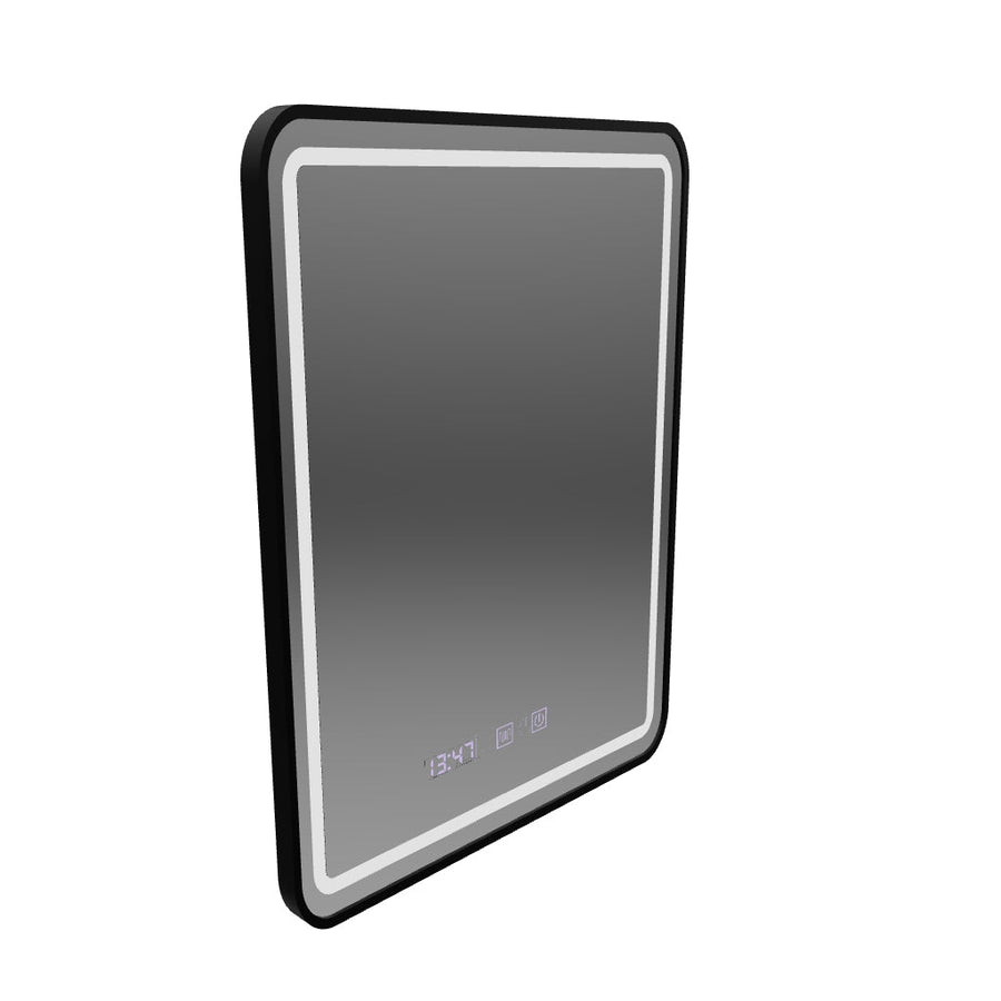 Lustro LED Touch LUCIDA System odmgławiania, zegar i temperatura 60x80 cm Czarna szczotkowana rama