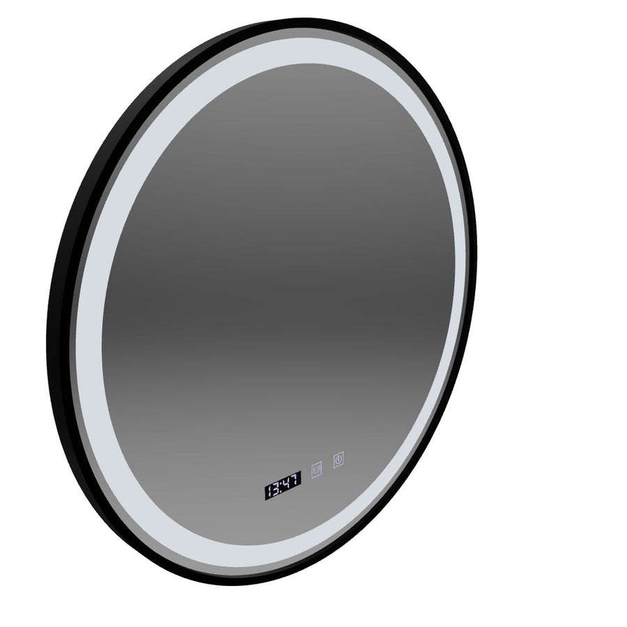 Lustro LED Touch System odmgławiania NOVARA, zegar i temperatura 60 cm Czarna szczotkowana rama