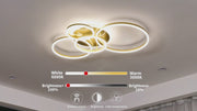 Żyrandol LED RINOVA z pilotem, 4 kółka, 112 W, światło ciepłe/zimne/neutralne, możliwość przyciemniania, złoty