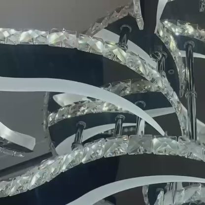 Żyrandol LED z pilotem i kryształem Alejandro 160W, 9 kwiatów, światło zimne/ciepłe/neutralne, możliwość przyciemniania, błyszczący chrom