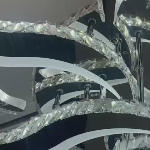 Żyrandol LED z pilotem i kryształem Alejandro 160W, 9 kwiatów, światło zimne/ciepłe/neutralne, możliwość przyciemniania, błyszczący chrom
