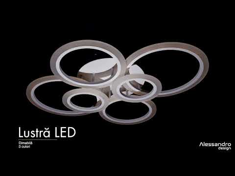 Żyrandol LED z pilotem BETTY 82W, 6 kółek, światło zimne/ciepłe/neutralne, możliwość przyciemniania, biały