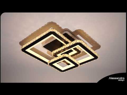 Żyrandol LED z pilotem i kryształem LEILA 88W, 3 kwadraty, światło zimne/ciepłe/neutralne, możliwość przyciemniania, czarny błyszczący chrom