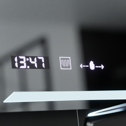 Prostokątne lustro LED, 60x80 cm, Rayonnement MotionGlow Marcello, system odmgławiania, zegar i termometr, przyciemniane lustra Marcello Domyślny tytuł Alessandro Design